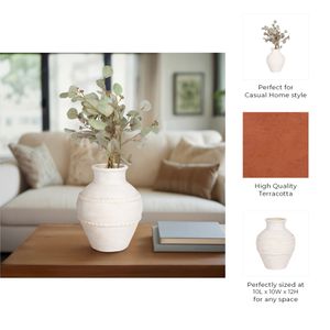 12" TRADITIONAL TEXTURED TERRACOTTA VASE, IVORY 10