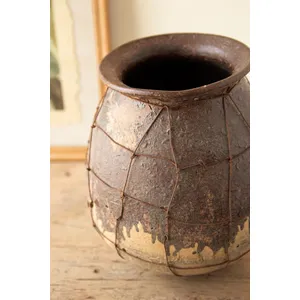 Rustic Ceramic Vessel with Wire Cage Detail 3