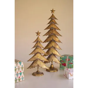 Set of 2 Antique Gold Christmas Trees 1