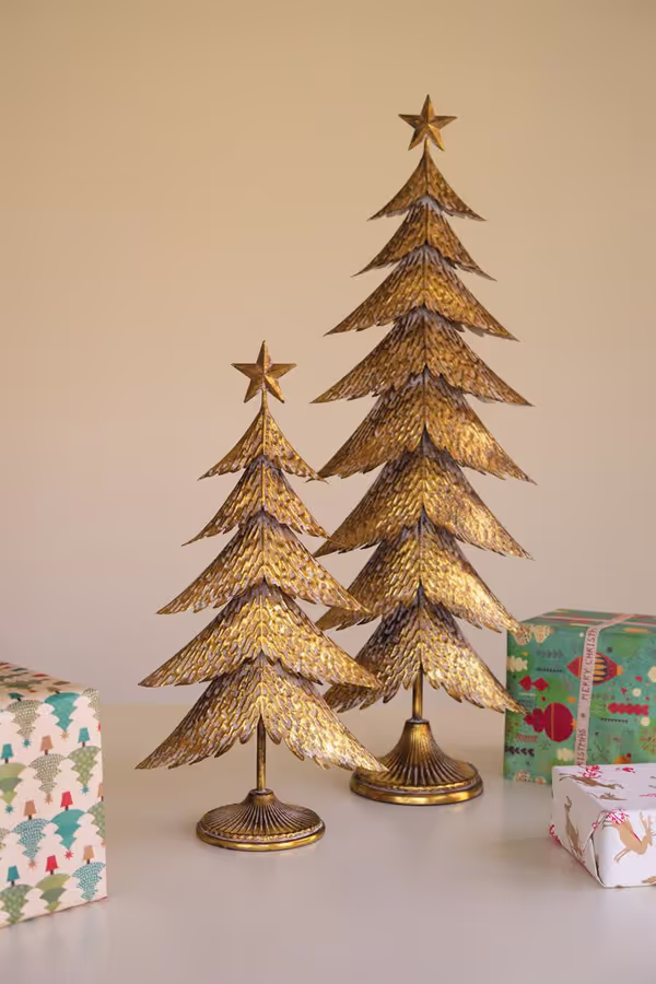 Set of 2 Antique Gold Christmas Trees