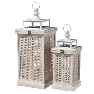 Paley Lantern - Set of 2 Weathered White 1