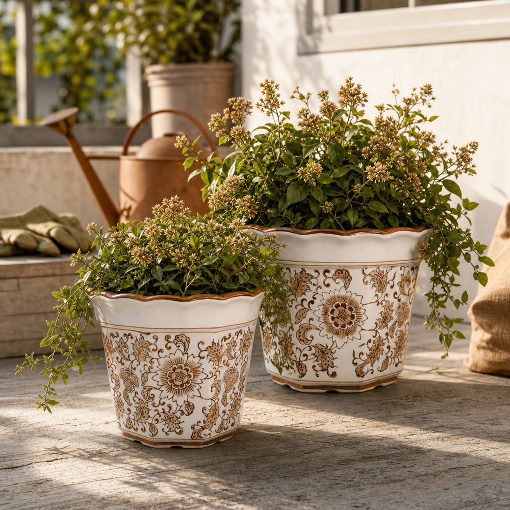ENOCHFIELD SET OF 2 BROWN PLANTER 10 (IN)