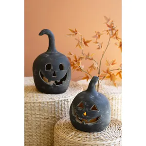 Set of 2 Black Clay Jack-O-Lanterns 1