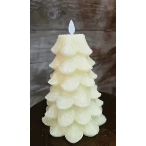 White Christmas Tree with White Glitter Moving Flame LED Candle 5x6.5in 2