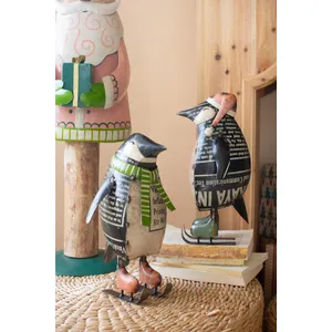 Set of 2 Recycled Metal Skating Christmas Penguins 1