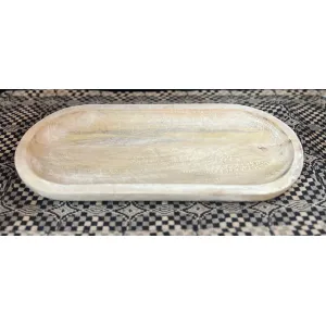 White Washed Wooden Oval Tray 18x8x1in 3