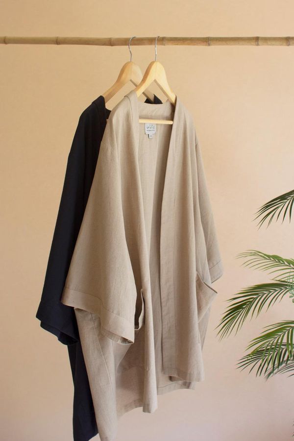 Short Kimono with Front Pockets / Midnight