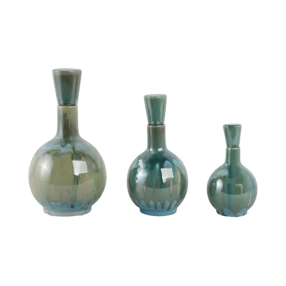 AVAGROVE SET OF 3 GREEN VASES 14 (IN)