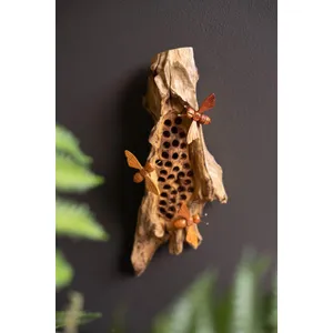 Repurposed Wall Hanging Sculpture with Hand-Carved Bees 1