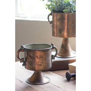 Set of 2 Antique Copper Finish Planters with Handles 2