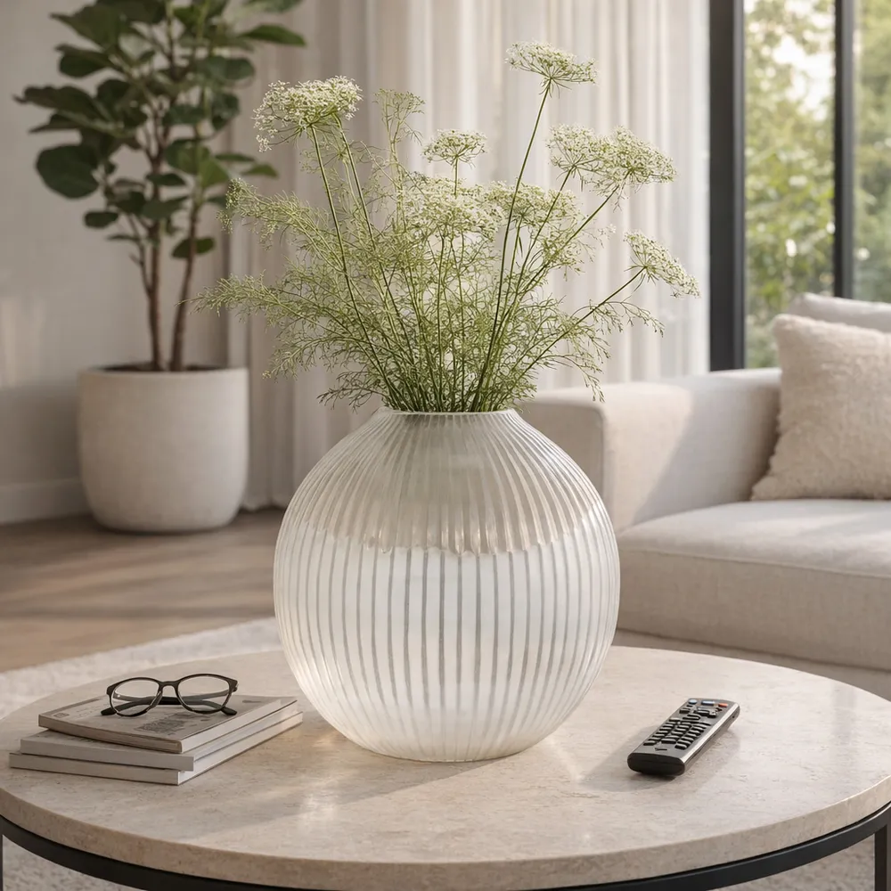 RAMONASHAW WHITE GLASS VASE 13 (IN)