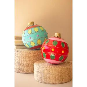 Set of 2 Large Colorful Christmas Ball Ornaments 4