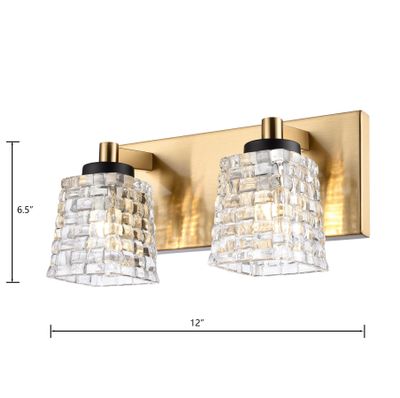 Candace 12″ Wide 2-Light Vanity Light - Satin Brass with Matte Black