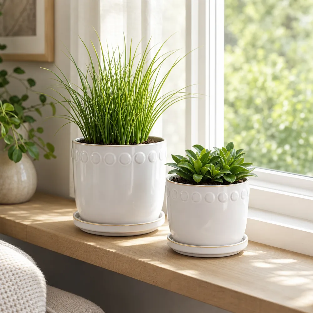 LINTONMORE SET OF 2 WHITE PLANTER 8 (IN)