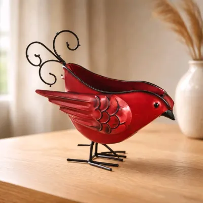 Metal Cardinal Planter 9in
