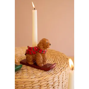 Set of 5 Ceramic Christmas Dog Taper Candle Holders 5