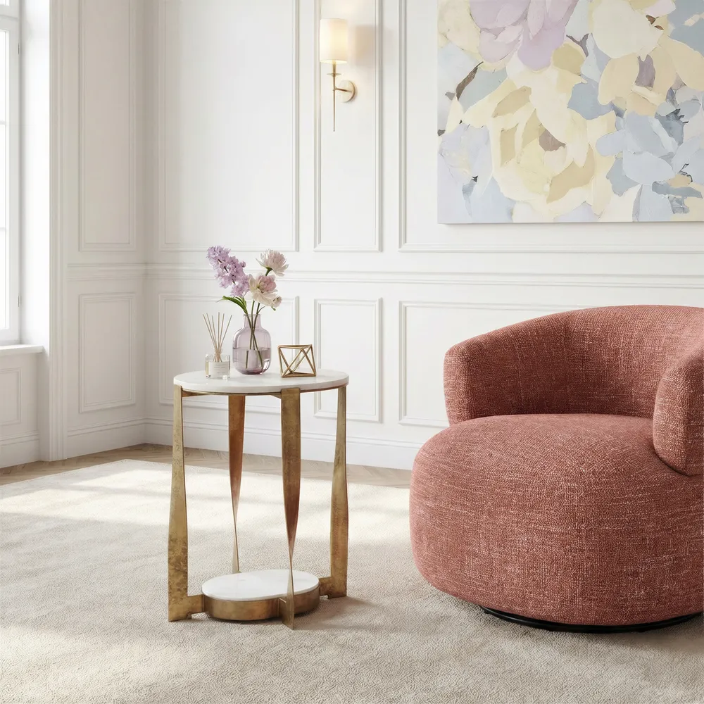 Orion Accent Table White & Brass
