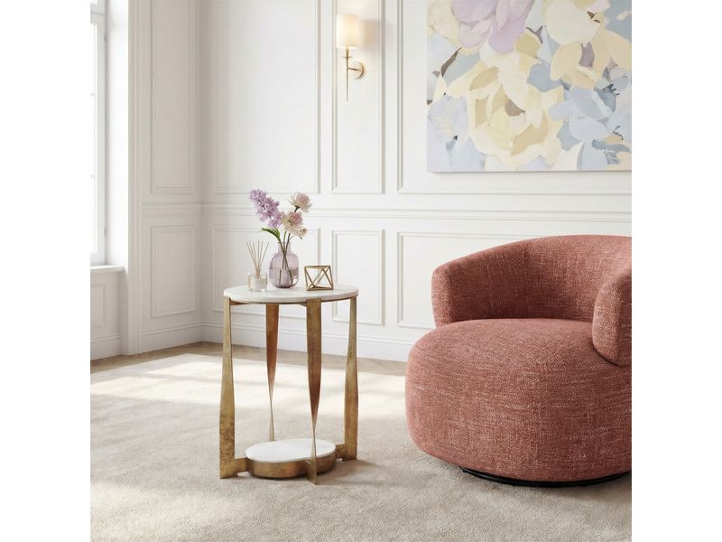Orion Accent Table White & Brass 2