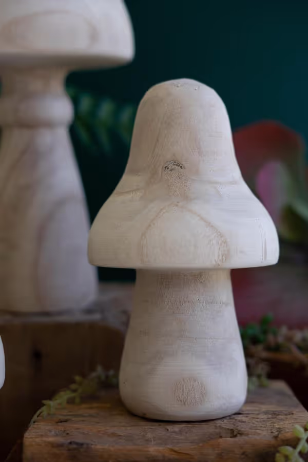 Set of 3 Natural Wood Mushrooms