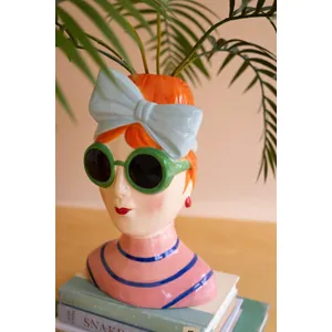 Set of 2 Ceramic Lady Vases with Sunglasses 3