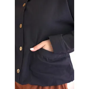 Lightweight Button-Front Bomber Jacket with Front Pockets / Midnight 3