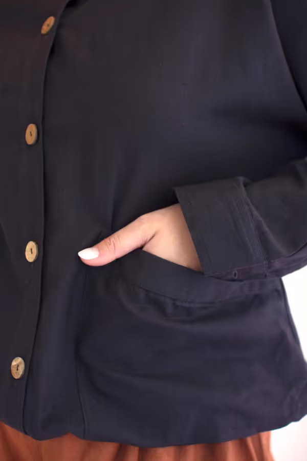 Lightweight Button-Front Bomber Jacket with Front Pockets / Midnight