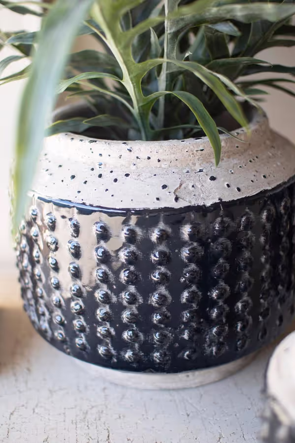 Set of 3 Dark Blue Knobby Ceramic Pots