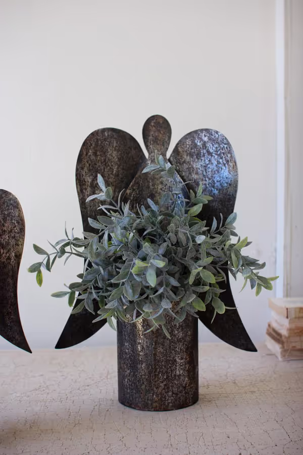 Set of 2 Rustic Metal Angel Candle Holders