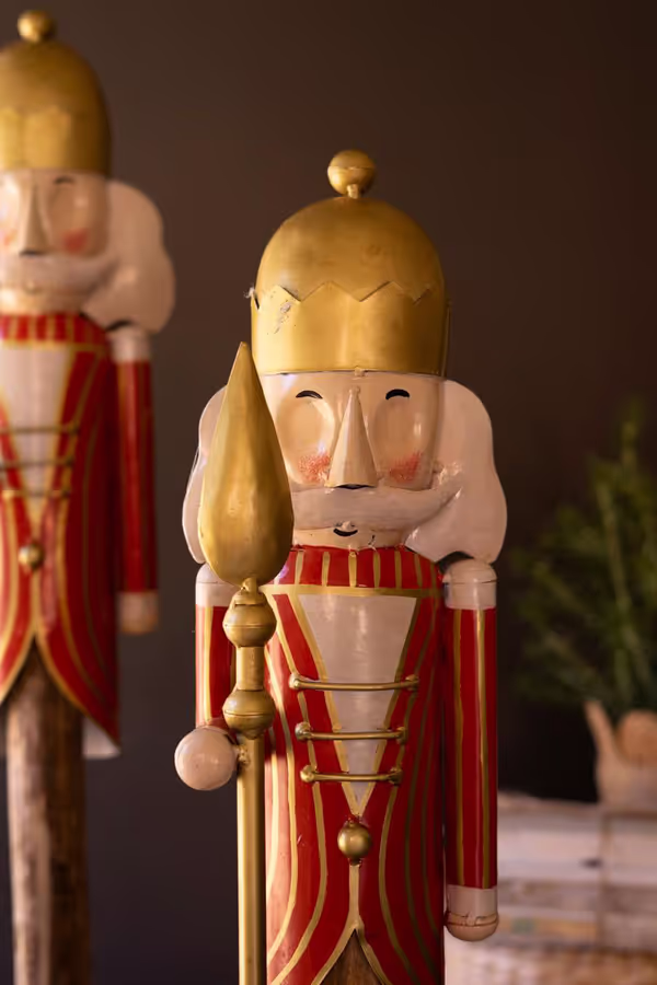 Set of 2 Painted Metal Nutcrackers on Wood Bases