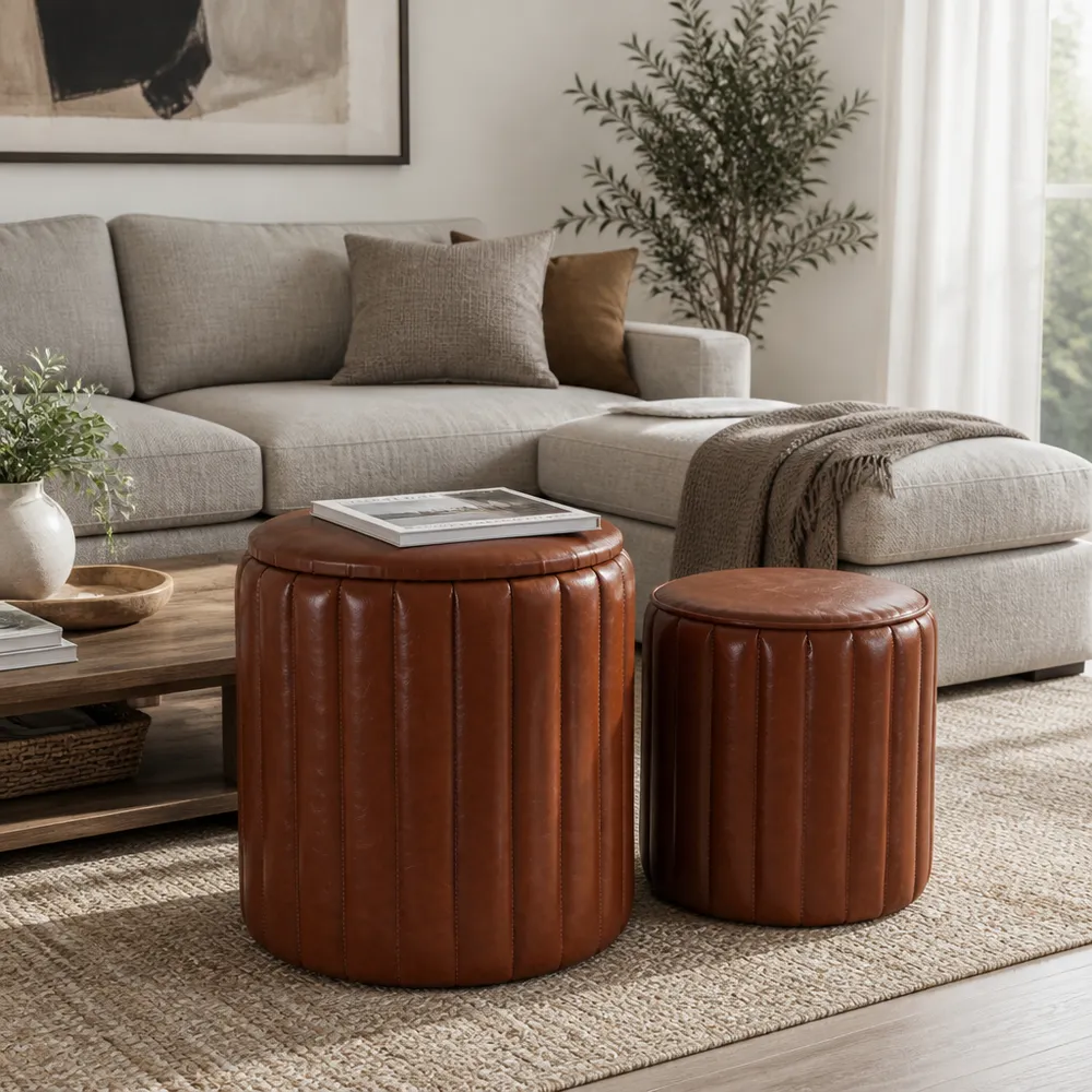 FIONACREST SET OF 2 BROWN OTTOMANS 18 (IN)