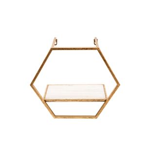 S/3 METAL/WOOD HEXAGON WALL SHELVES, GOLD 5