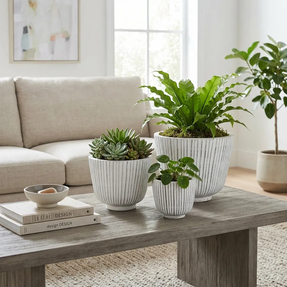 RIPLEYLAND SET OF 3 WHITE PLANTER 9 (IN)