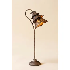 Rustic Metal Table Lamp with Flower Shade 4