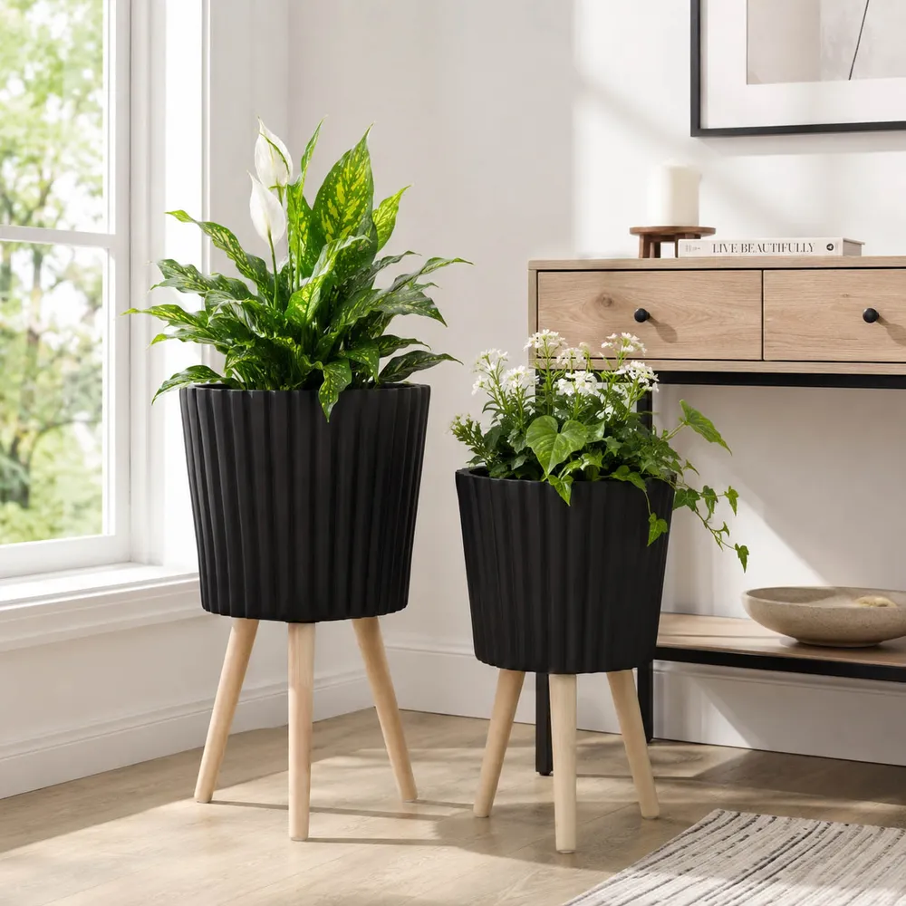 GLASTONCREST SET OF 2 BLACK PLANTER 21 (IN)
