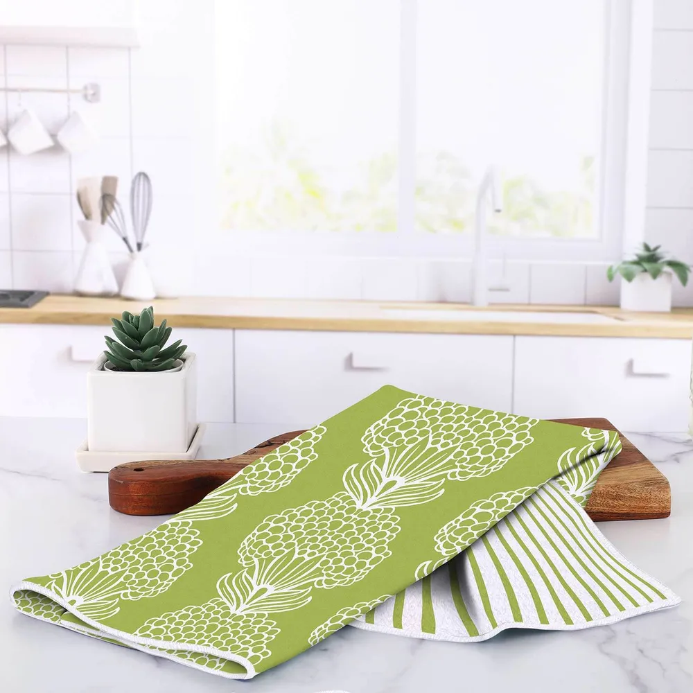 Hydrangea Green Eco Kitchen Tea Towel