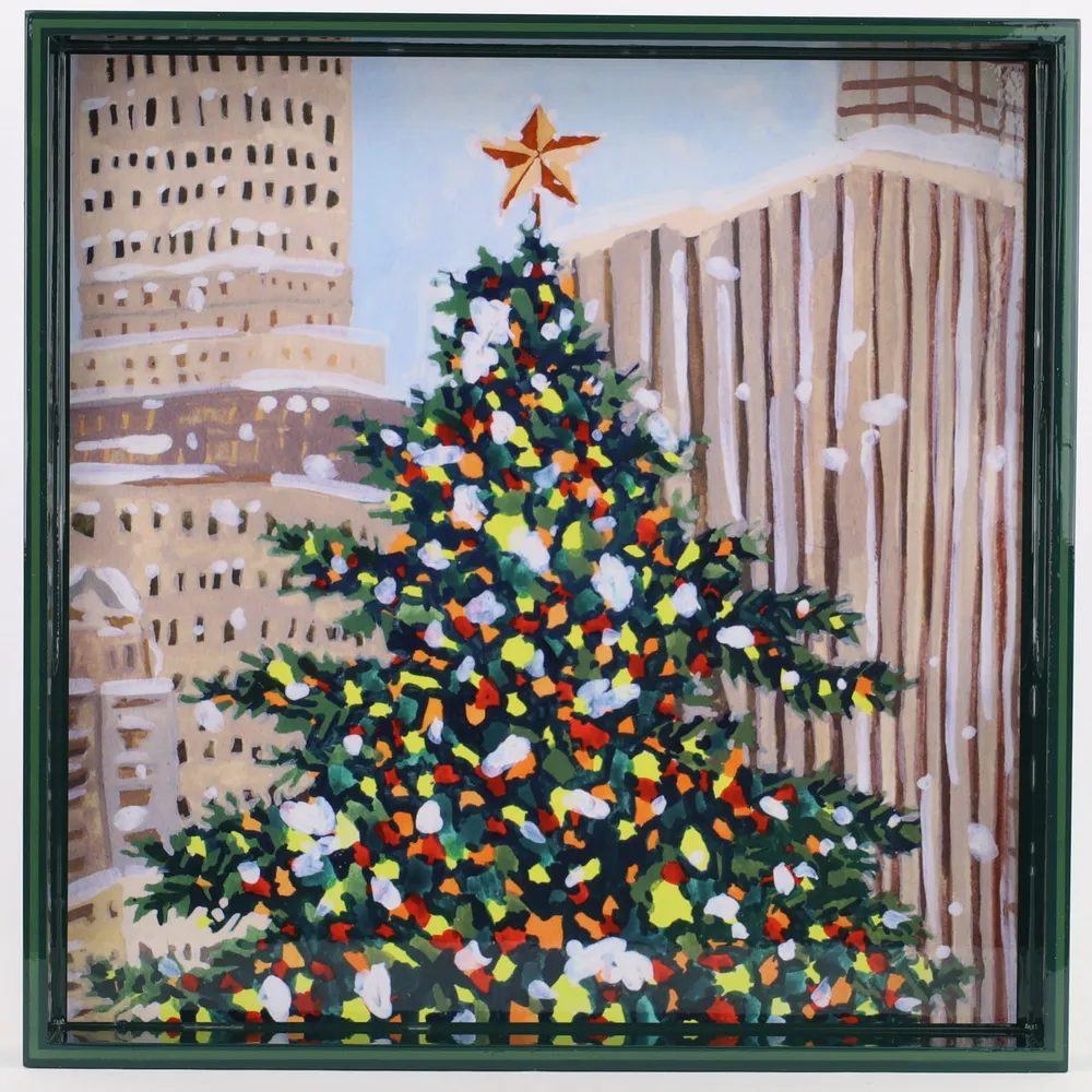 Cityscape Yuletide Square Lacquer Serving Tray