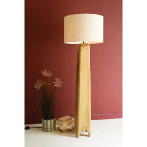 Wooden Floor Lamp with Fabric Shade 1