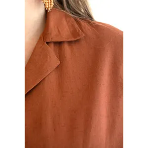 Short-Sleeve Button-Front Blouse with Collar / Cinnamon 2