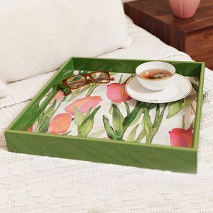 Pink Tulips Square Lacquer Serving Tray 3