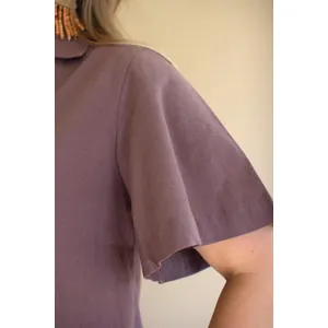 Short-Sleeve Button-Front Blouse with Collar / Mulberry 4