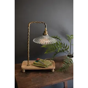 Gooseneck Table Lamp with Wooden Tray Base and Glass Shade 2