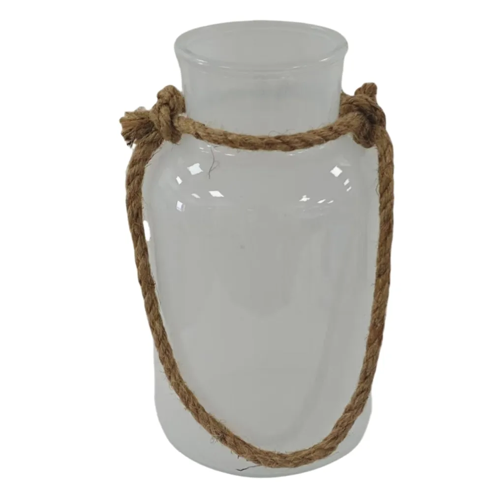 10" WHITE JAR WITH ROPE HANDLE