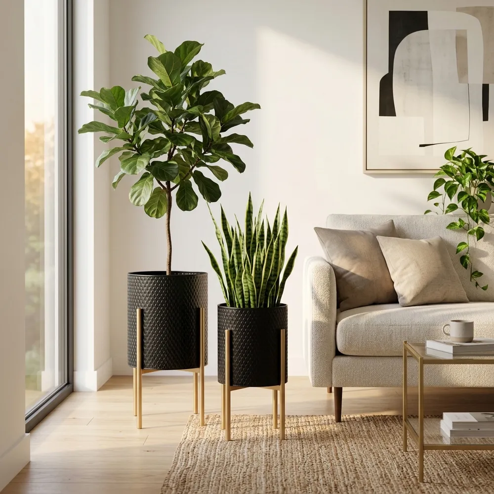 HAYFORDTON SET OF 2 BLACK PLANTER 23 (IN)