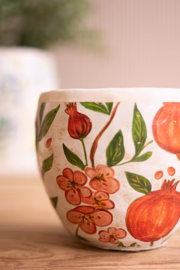 Set of 3 Cement Planters with Olives, Lemons, and Pomegranates