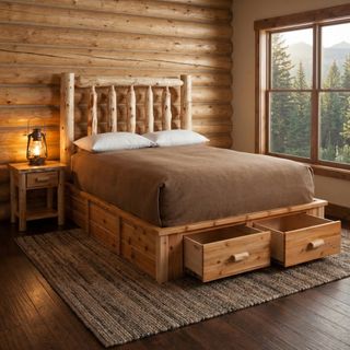 Cedar Log Footboard Dresser for Platform Bed - Two Drawer - Queen - Natural