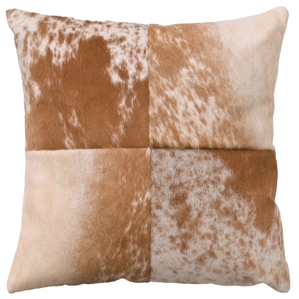 Speckled Light Brown Leather Pillow - Fabric Back