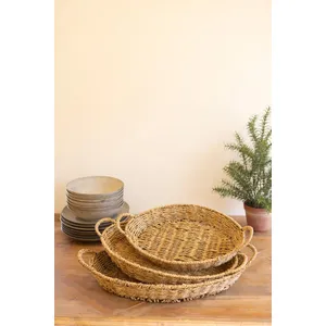 Set of 3 Woven Vine Oval Trays with Handles 1