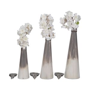 CLARAHAM SET OF 3 GRAY GLASS VASES 22 (IN) 3