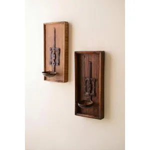 Wooden Wall Sconce with Repurposed Iron Ladle Candle Holder 4