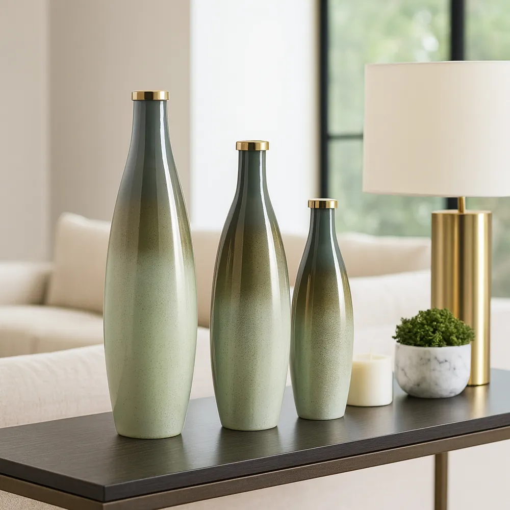 HOPESIDE SET OF 3 GREEN GLASS VASES 21 (IN)